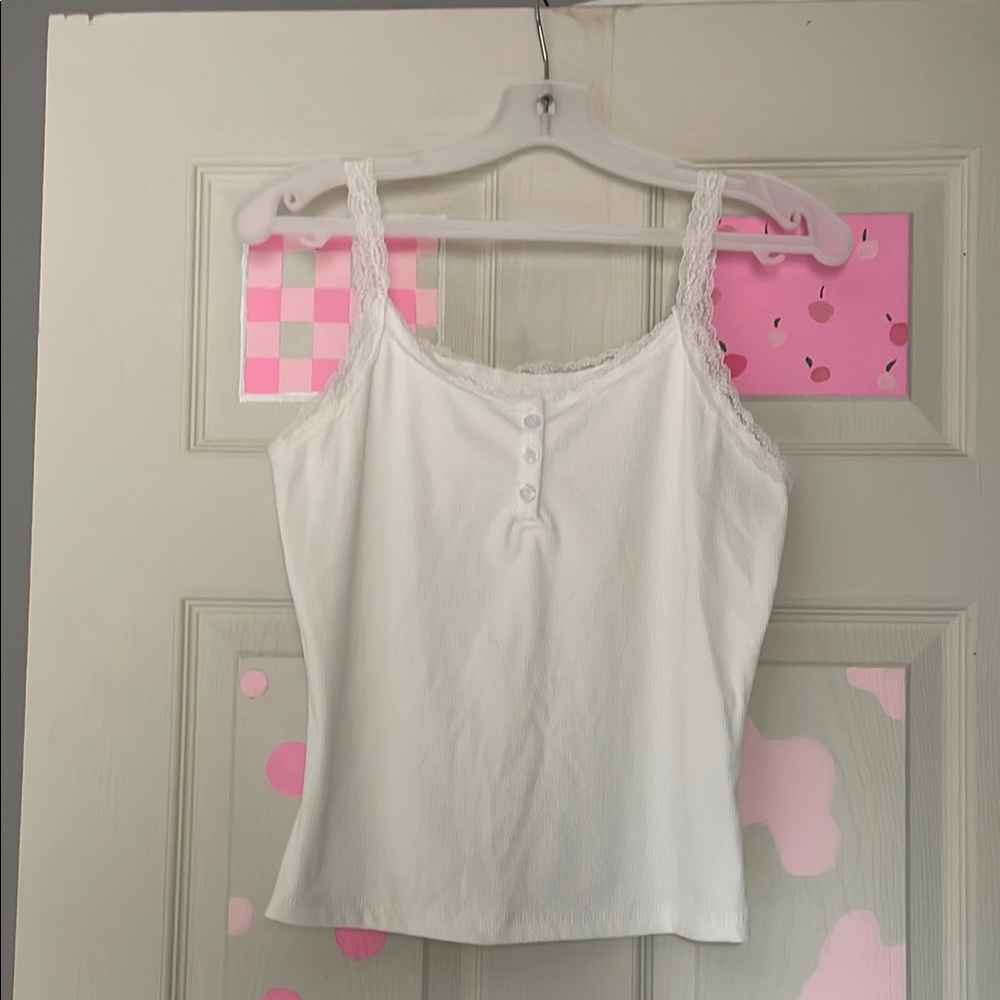 Elegant White Lace Trim Tank Top